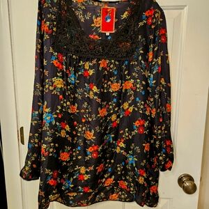 Johnny Was Black Silk Floral Tunic Medium